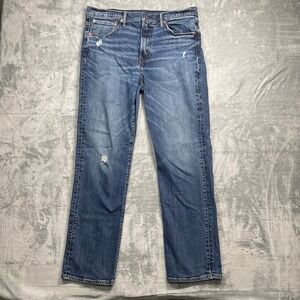 American Eagle Mens Relaxed Straight Jean Medium Wash Flex Size 34x34 Distressed
